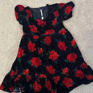 Janie and Jack Black Velvet Dress with Red Floral Design